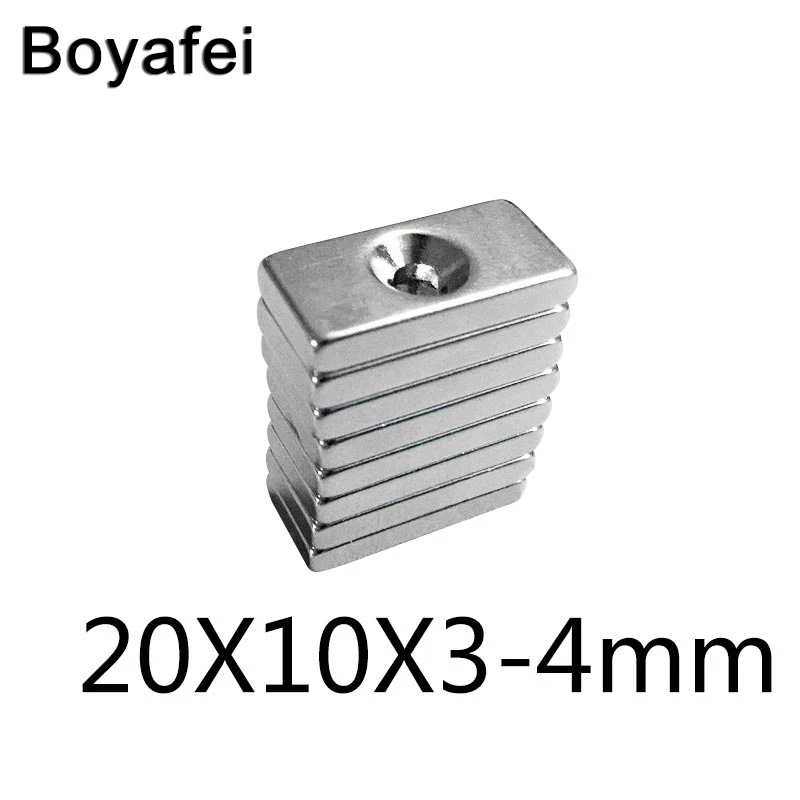 

50/100/150 pcs 20x10x3mm Hole4mm N35 Super Strong Rare Earth Ring Block Neodymium Magnet Fridge Magnets 20*10*3-4mm