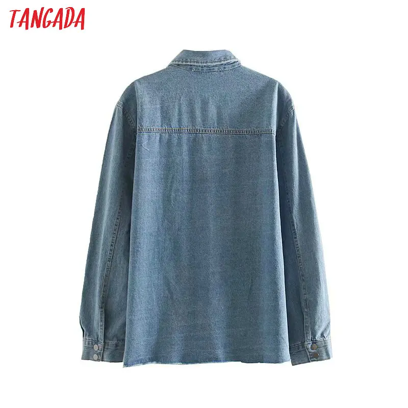 Tangada Модные женские джинсовые куртки с дырками женские Синие Большие джинсовые пальто с карманами верхняя одежда 4M25