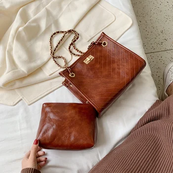 

New Chain Strap Ladies' Shoulder Messenger Bag Sewing thread PU Leather Crossbody Bags For Women Female Fashion Travel Handbags