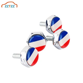 

1 Set Chrome Metal France French Flag Car License Plate Bolts Frame Screws