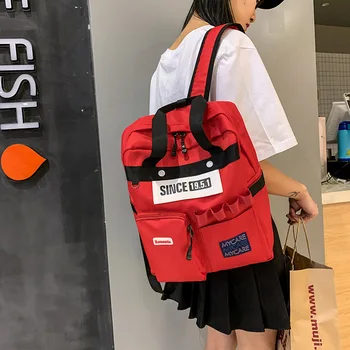 

Women School Backpacks for Teen Girls Panelled Alphabet Design Bagpack Casual Preppy Style Student Back Pack Female Red