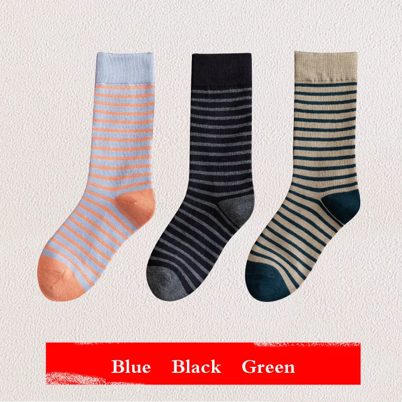 MIxed Color 3 Pairs Японские гольфы, женские полосатые весенне-осенние высокие цилиндрические голени, носки, хлопковые дезодорирующие милые корейские женские носки, 3 пары - Цвет: MIxed Color 3 Pairs