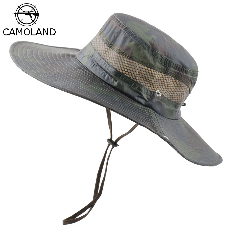 

CAMOLAND Summer UV Protection Sun Hats Women Men Camouflage Bucket Hat Military Army Hiking Caps Outdoor Male Fishing Hats