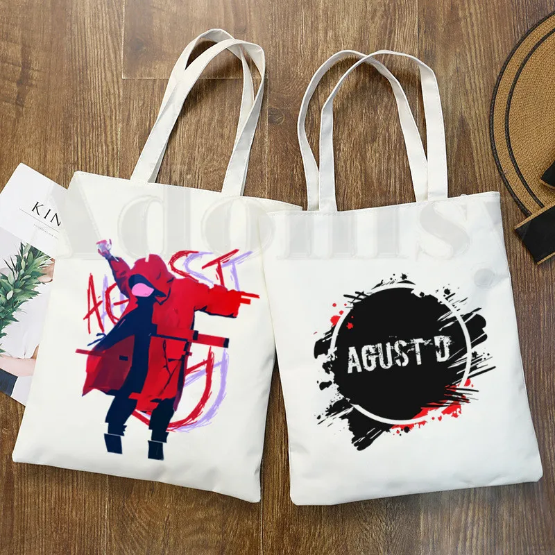 Женская сумка-шоппер Agust D Fanart повседневная эко-сумка в стиле хипстера с принтом |