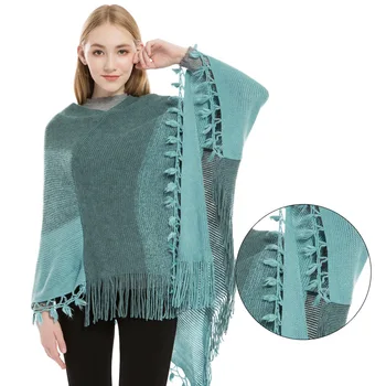 

Fashion Women Knitted Ponchos color matching spiked- fringed ponchos luxury multicolor tassel cape and shawls