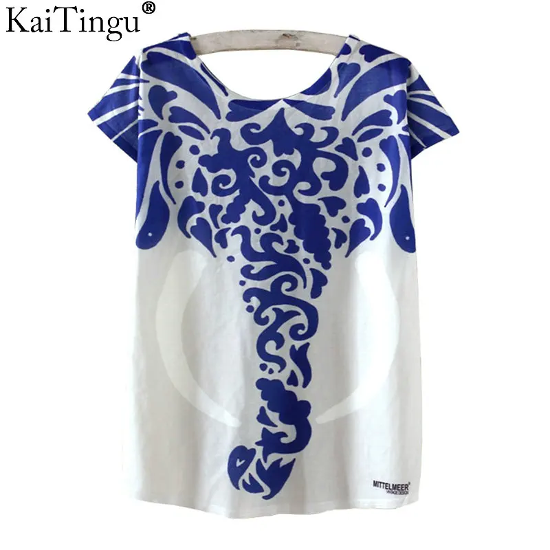 

JIGERGOGER Fashion Summer T Shirt Harajuku Kawaii Cute Animal Elephant Print T-shirt Short Sleeve T Shirt Women Tops M L XL Size