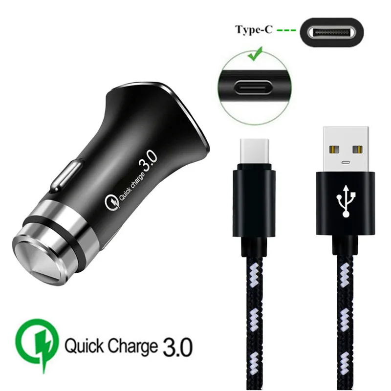 Автомобильное зарядное устройство QC 3 0 USB кабель Type C 2 м для huawei Mate 20 lite P20 P30 Honor 8 9 10