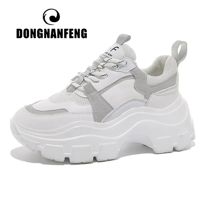 White Shoes Sneakers Lace-Up Platform-Spring DONGNANFENG Female High-Sole Sports Genuine-Leather
