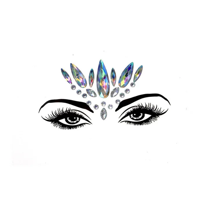 2  Acrylic Resin Drill Diamond Face Jewelry Women Masquerade Party Decor Diy Eyebrow Eye Face Stickers Colorful Crystal Stickers