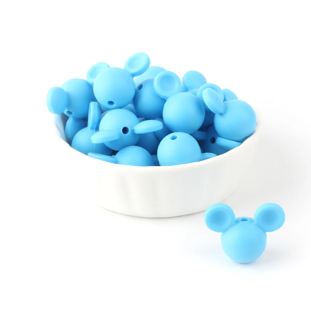 Keep& Grow, 100 шт, силиконовые бусины с Микки Маусом из мультфильма, Силиконовые Прорезыватели для зубов, пищевая упаковка для ожерелья, прорезыватель без BPA, аксессуары для игрушек - Цвет: 07-Sky blue-100pcs
