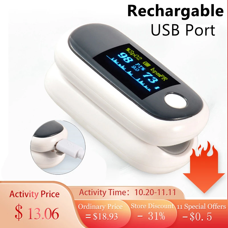 Пульсоксиметр Пальчиковый с OLED-экраном и зарядкой от USB |