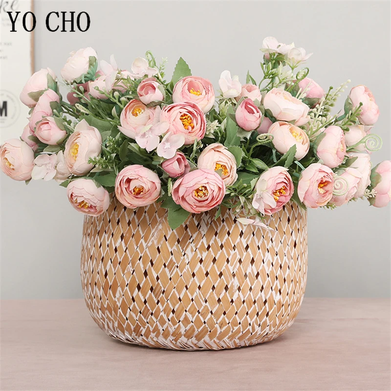 Yo Cho Fiore Artificiale Fiori Di Seta Rosa 10 Teste Di Rosa La Disposizione Dei Fiori Champagne Damigella D'Onore Mini Bouquet Di Casa Della Festa Nu