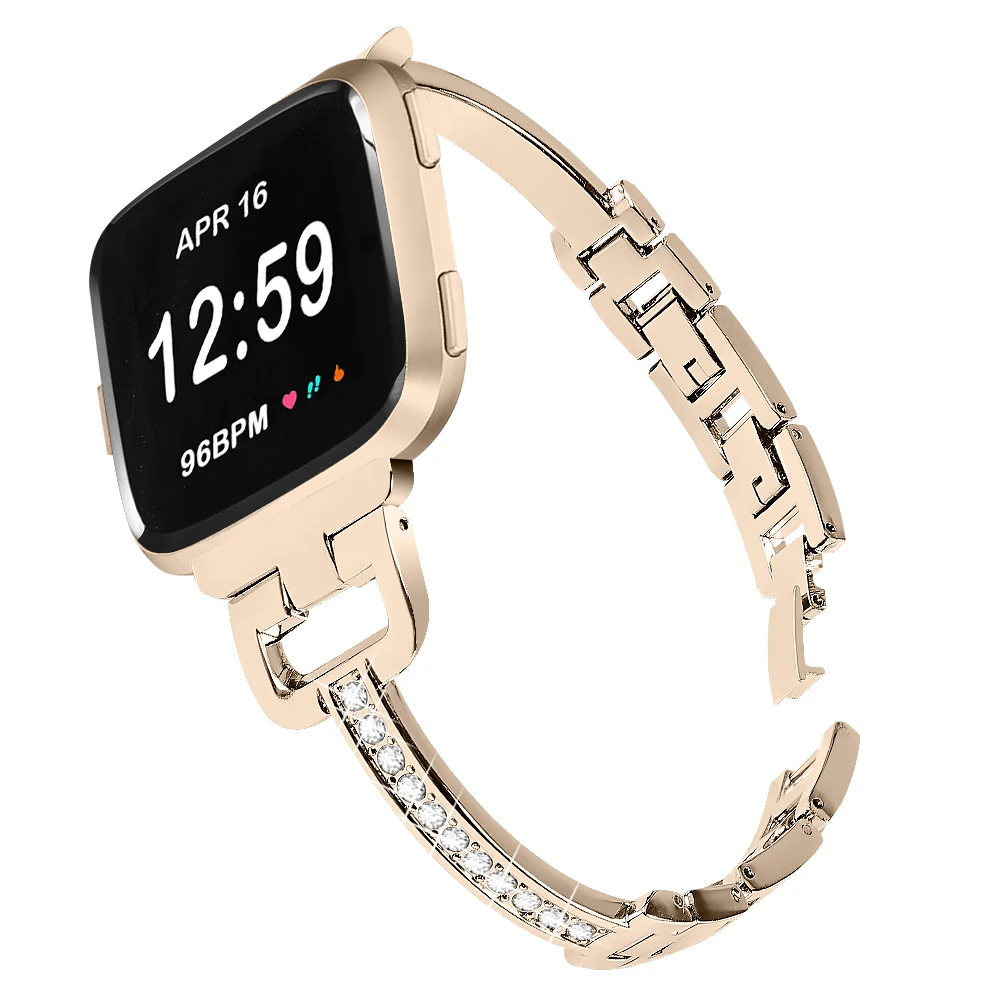 champagen gold OULUCCI женский металлический браслет из нержавеющей стали для Fitbit Versa ремешок на запястье браслет fit bit Lite Verse 2 Band аксессуары - Цвет: champagen gold