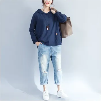 

2019 Fall Women Casual Solid Plus Size Hoodies Female Pockets Zipper Loose Pullovers Long Sleeve Hooded Sweatshirt
