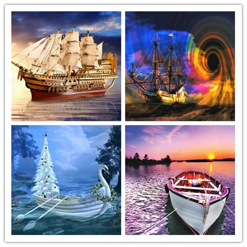 

New DIY Diamond Painting Landscape ship DIY Round Diamond Embroidery Sailboat Home Decoration Picture wedding decoration