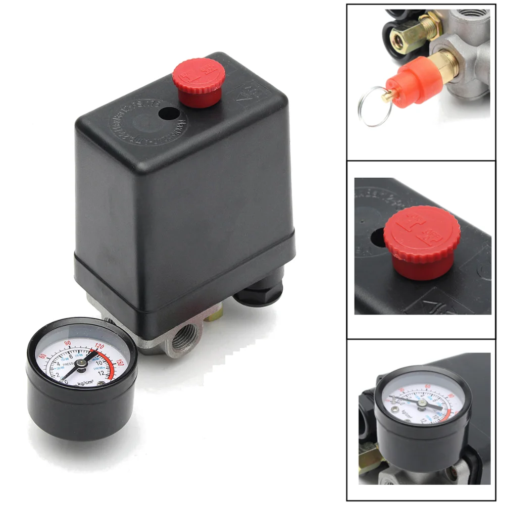 1/4'' BSP 4 Port 12 Bar Single-phase Air Compressor Pressure 0-175 PSI Switch Control Valve Safety Sensor Gauge | Обустройство