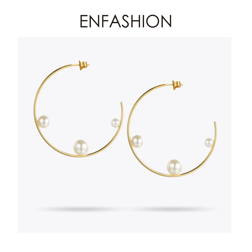 Enfashion ювелирное изделие, геометрические жемчужные серьги-кольца золотого цвета из нержавеющей стали, круглые серьги для женщин, серьги EEF1014