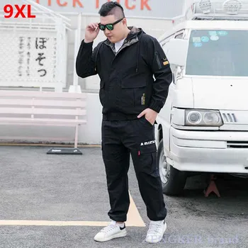 

Jacket men oversized trend men's spring tooling suit loose casual jacket extra large size clothes track suit mens jogger sets