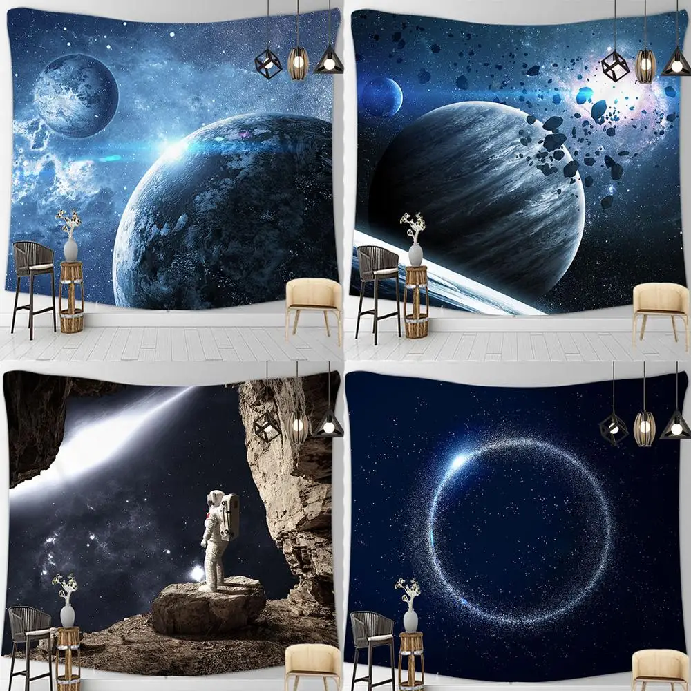 

Space Comic Cartoon Starry Sky Night Flicker Constellation Moon Nebula Hanging Trippy Tapestry Wall Decor Bed Living Room Dorm