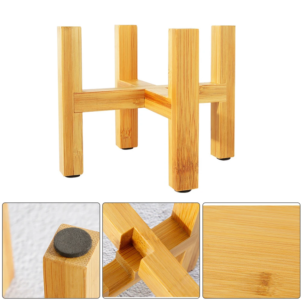 

Shelf Bonsai Holder Home Balcony Decoration Bamboo Wood Office Free Standing With Foot Pad Modern Flower Stand Single Bay