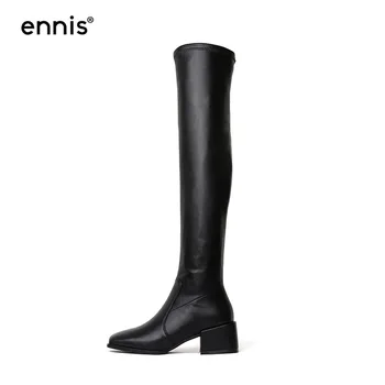 

ENNIS Brand SLIM FIT Suede Over The Knee Boots Women Stretch Boots Med Heel Square Toe Autumn Winter Shoes Fashion Boots L919