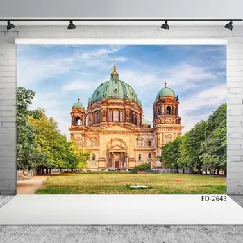 

Spring Vintage Castle Church Grassland Scenery Photography Background Baby Young Portrait Photographic Backdrop For Photo Studio