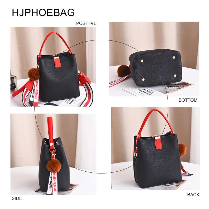 HJPHOEBAG модные сумки-ведро для женщин Hairball ручные сумки повседневные сумки через плечо женские сумки из искусственной кожи через плечо YC315
