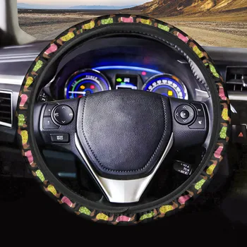 

INSTANTARTS Lovely Dachshund Floral Pattern Steering Wheel Cover for Kids Ladies Washable Comfortable Steering Wheel Protection