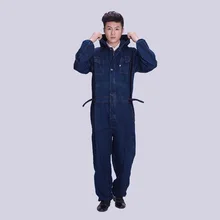 Мужские джинсовые комбинезоны с капюшоном и длинными рукавами, синие комбинезоны с карманами, рабочая одежда, защитная одежда для Ремонтника, сварщика, пескоструйная одежда