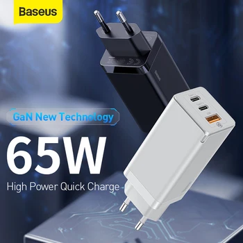 

Baseus 65W GaN Charger PD QC Quick Charge USB Type-C Fast Charging EU Plug 3 Port USB 4.0 3.0 Wall Charger Portable Phone Charge
