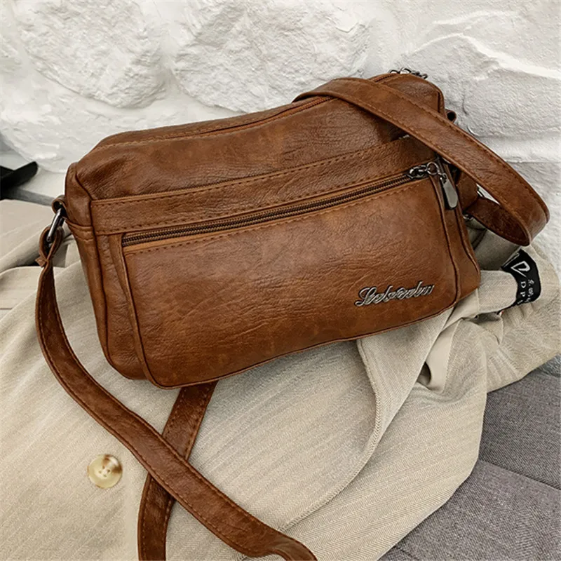 

PU Leather Shoulder Handbags for Women Casual Style Pure Color Thread Small Totes Ladies Retro Lightweight Travel Messenger Bag