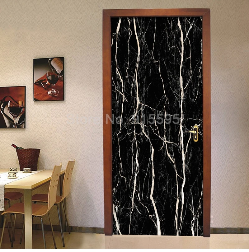 Черный мрамор водостойкая самоклеющаяся дверная наклейка Настенные обои домашний декор современная кухня ванная комната Гостиная Дверь обои