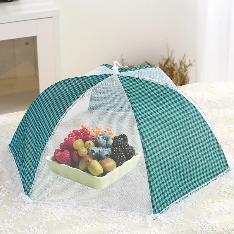 Gauze Plaid Folding Circle Rice Vegetable Cover Kitchen Fly-Proof Pest Control Lace Vegetable Cover Sub-Food Cover