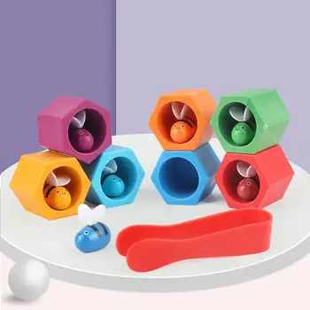 

Montessori Wooden Bees Clipping Toys Cute Early Education Tools Animal Bee Hive Board Cognition Game Interactive for Kids gifts