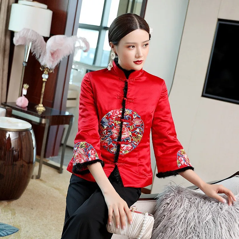

Short Cotton Coat Women's 2019 Autumn And Winter New Style Chinese-style Retro Imitation Rabbit Fur Collar Slim Fit Coat One's S