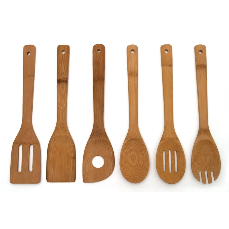  6pcs/set Bamboo Turners Cream Butter Cake Spatula Mixing Batter Scraper Noodle Soup Shovel Turner B