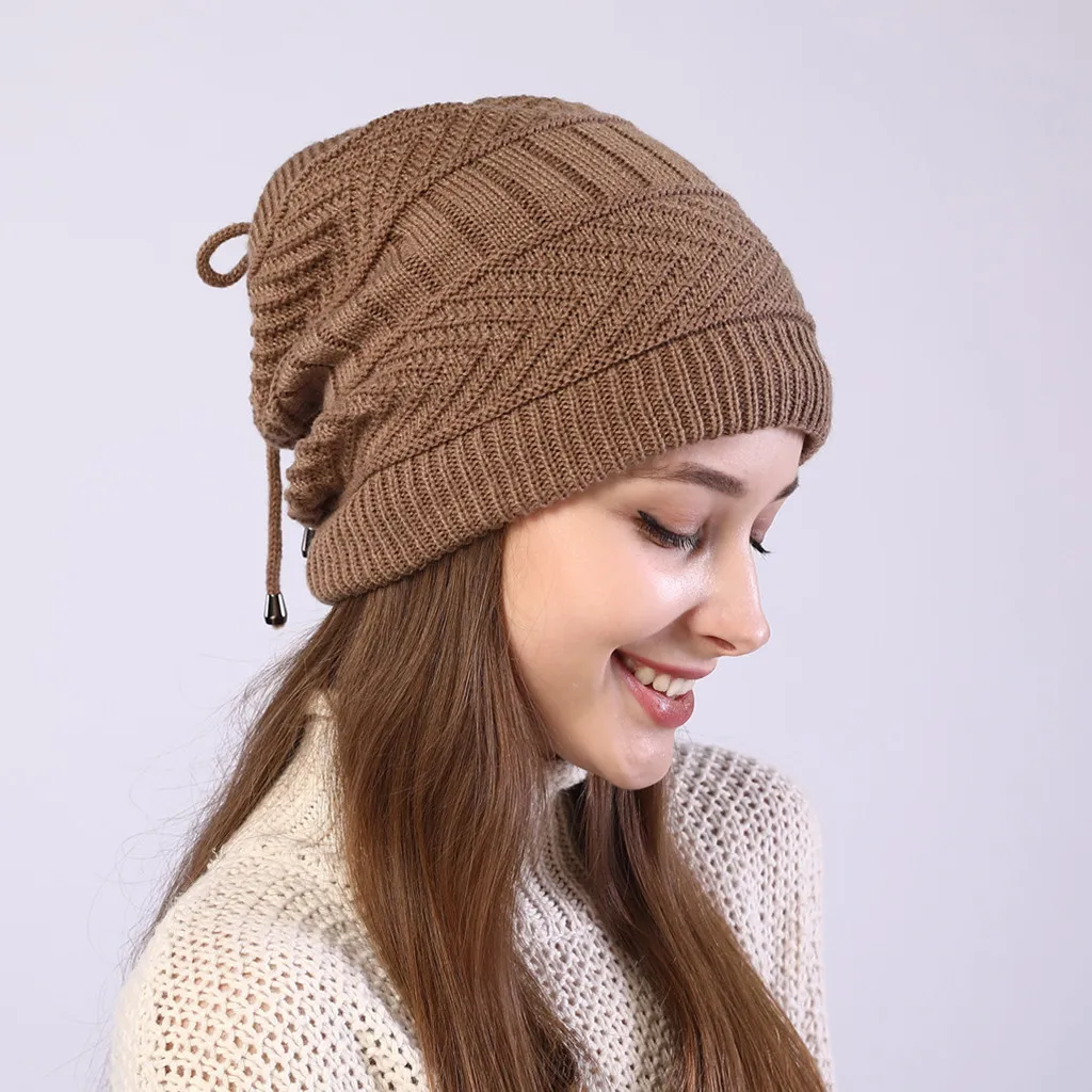 Зимняя однотонная шерстяная вязаная шапка, женская модная повседневная шапка, теплая женская мягкая утолщенная шапка, вязаная шапка-носок, шапка для катания на лыжах# p35