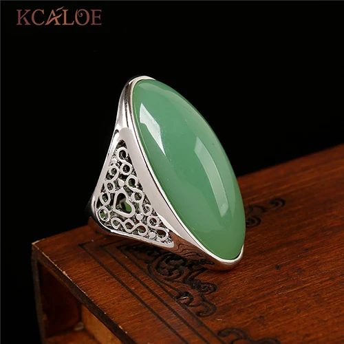 KCALOE кольцо с черным большим камнем Aneis Feminino, винтажное Ретро серебряное кольцо, обручальное кольцо с длинным юбилеем, Модные женские ювелирные изделия - Цвет основного камня: light green