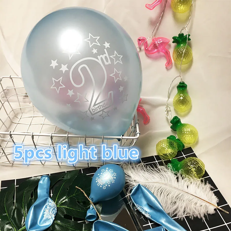 5pcs light blue Розовые, голубые латексные шары с принтом в виде 2-й звезды для детей 2 лет, 2 дня рождения, вечеринки, дня рождения, юбилея, украшения - Цвет: 5pcs light blue