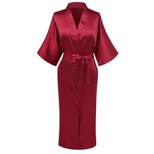 Бургундия сексуальный миди женский халат кимоно платье повседневное свободное гостиная неглиже удобные атласные мягкое интимное нижнее белье пижамы