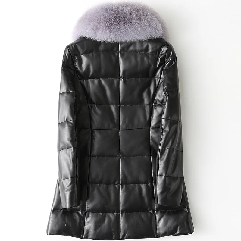 

Women Real Leather Jacket Detachable Natural Fox Fur Collar Genuine Leather Sheepskin Coats Winter Down Jackets WYQ1675