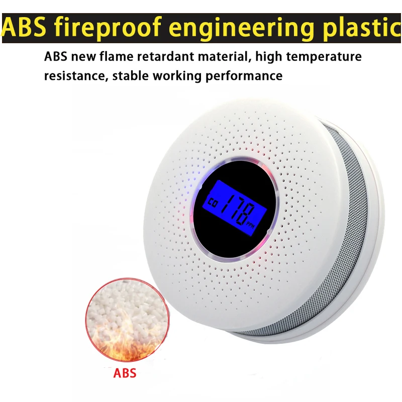 2 in 1 Wireless Carbon Monoxide Smoke Sensor CO Poisonous Gas Leak Detector 85dB Built in Voice Promp Digital Color LCD Display