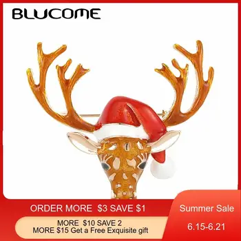 

Blucome Christmas Deer Brooch Animal Wearing Christmas Hat Reindeer Elk Head Brooches Pin For Women Kid Suit Scarf New Year Gift