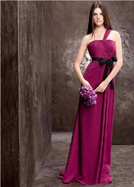 Robe de soiree, новинка,, модное платье на одно плечо, фиолетовое шифоновый пояс с бантом, вечерние, элегантные, длинные платья подружек невесты