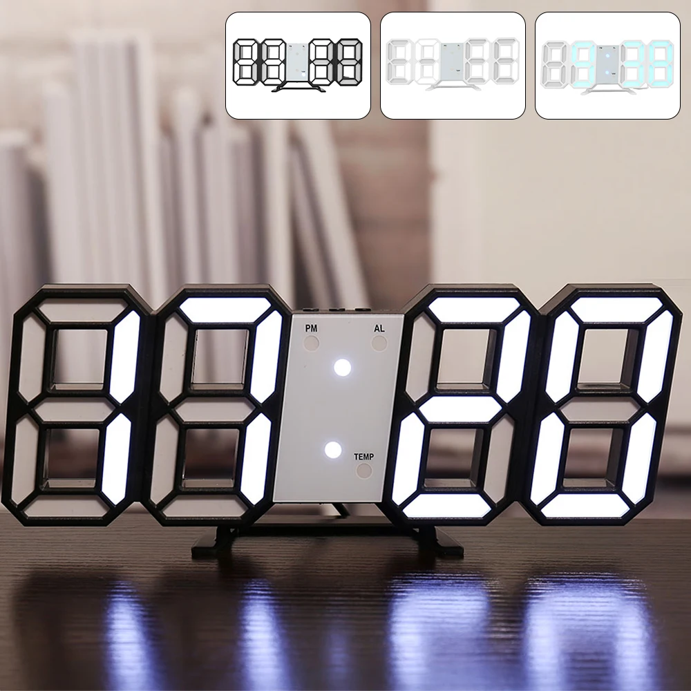 3D LED Wall Clock Modern Design Digital Table Alarm Nightlight Saat reloj de pared Watch For Home Living Room Decoration | Дом и сад
