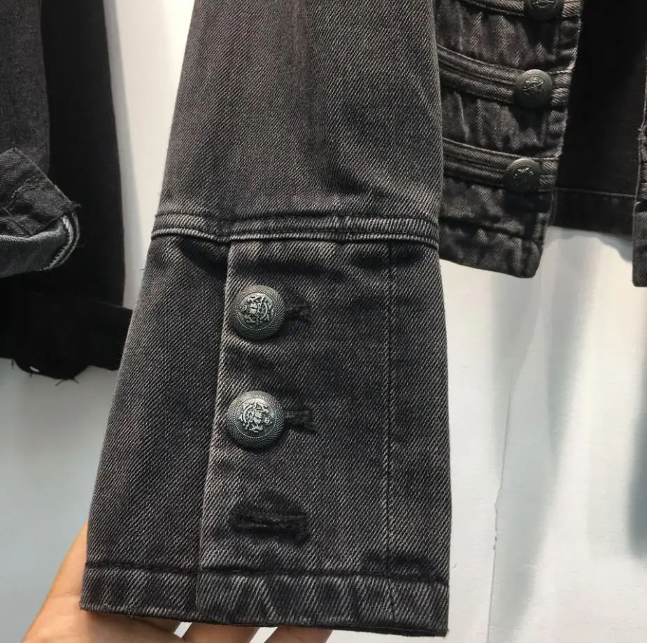 Finest  Retro military style handsome stand collar denim jackets female double-breasted old wild slim short