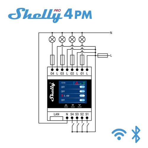Shelly Pro 4PM 4 채널 릴레이 LAN 와이파이 스위치, 홈 시설 자동화에 적합, 원격 제어 전력 측정 5
