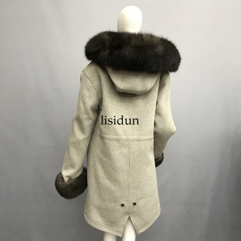 LISIDUN настоящая меховая Парка женская зимняя куртка натуральный Серебряный лисий мех пальто с капюшоном настоящая подкладка из кроличьего меха куртка женская шуба
