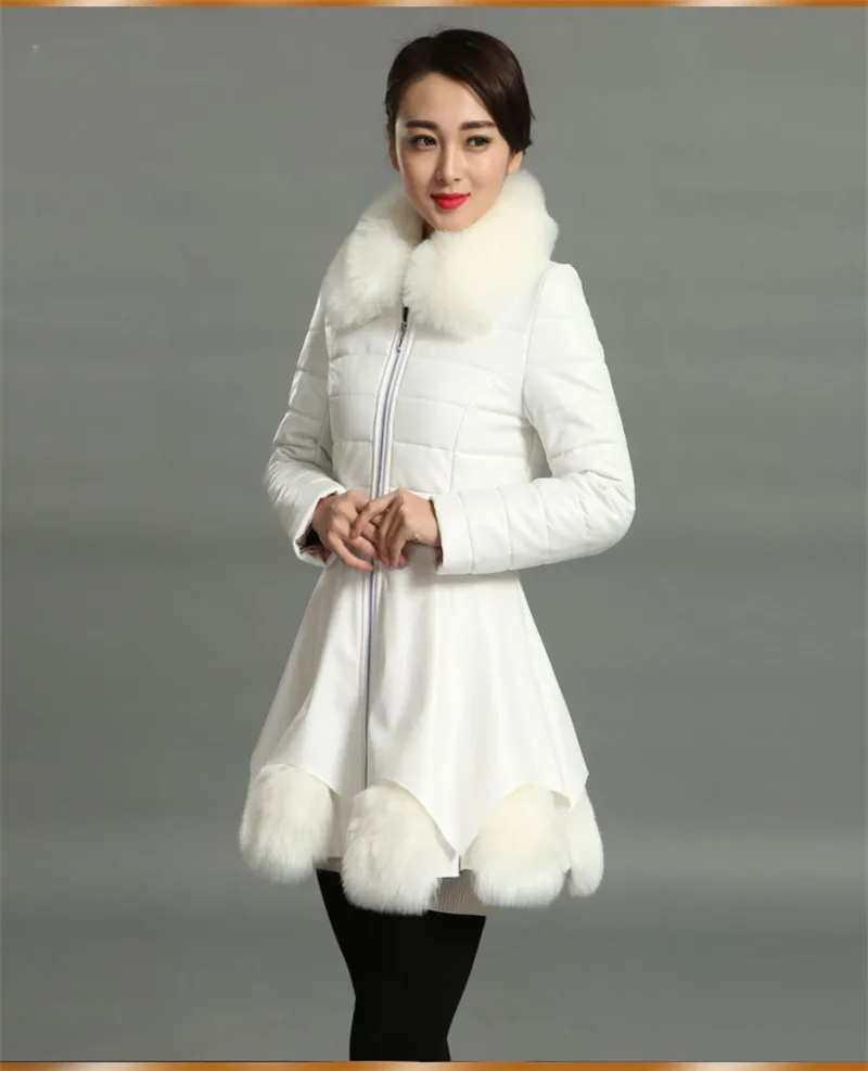 New Winter Warm Jackets Womens Plus size Jackets Imitation Fox fur collar PU leather Jacket Mink splice Windproof Overcoat F1079