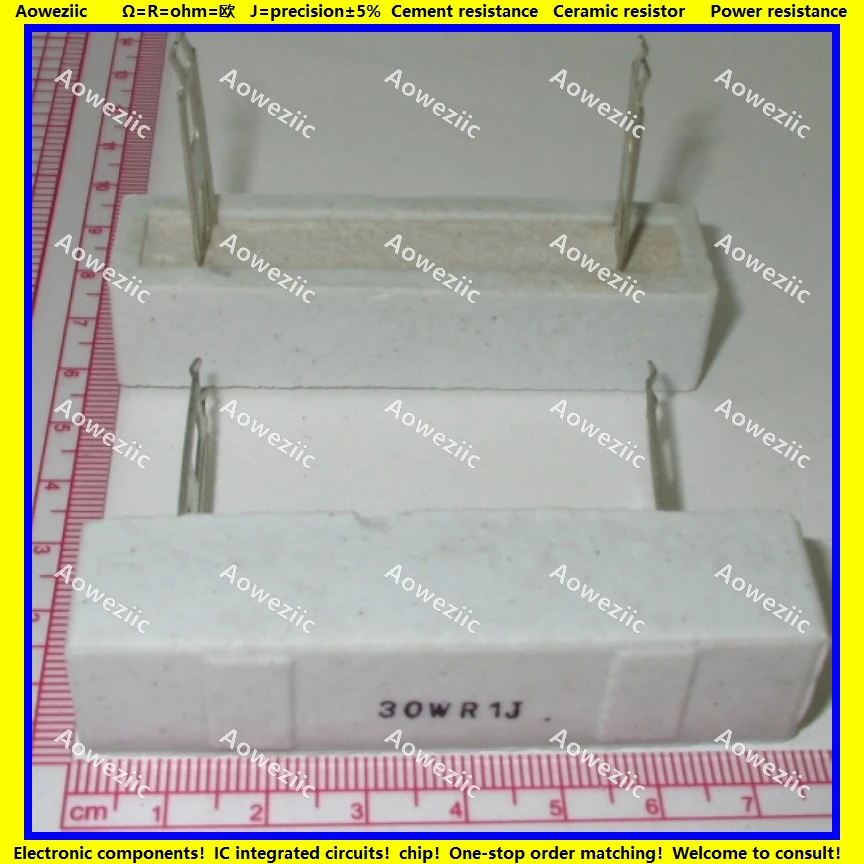 

2Pcs 30WR1J 30W 0.1 ohm +/- 5% Horizontal cement resistor 30W 0.1RJ 30W0.1OHM Cement resistance 30W0.1R Ceramic resistor plug-in